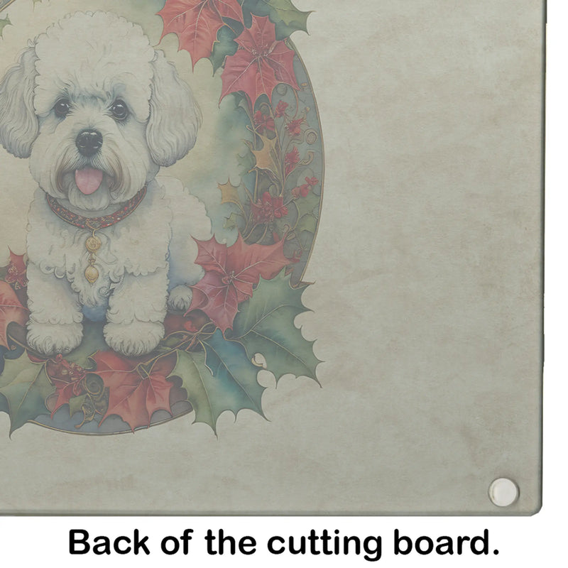Bichon Frise Christmas Flowers Glass Cutting Board Caroline's Treasures
