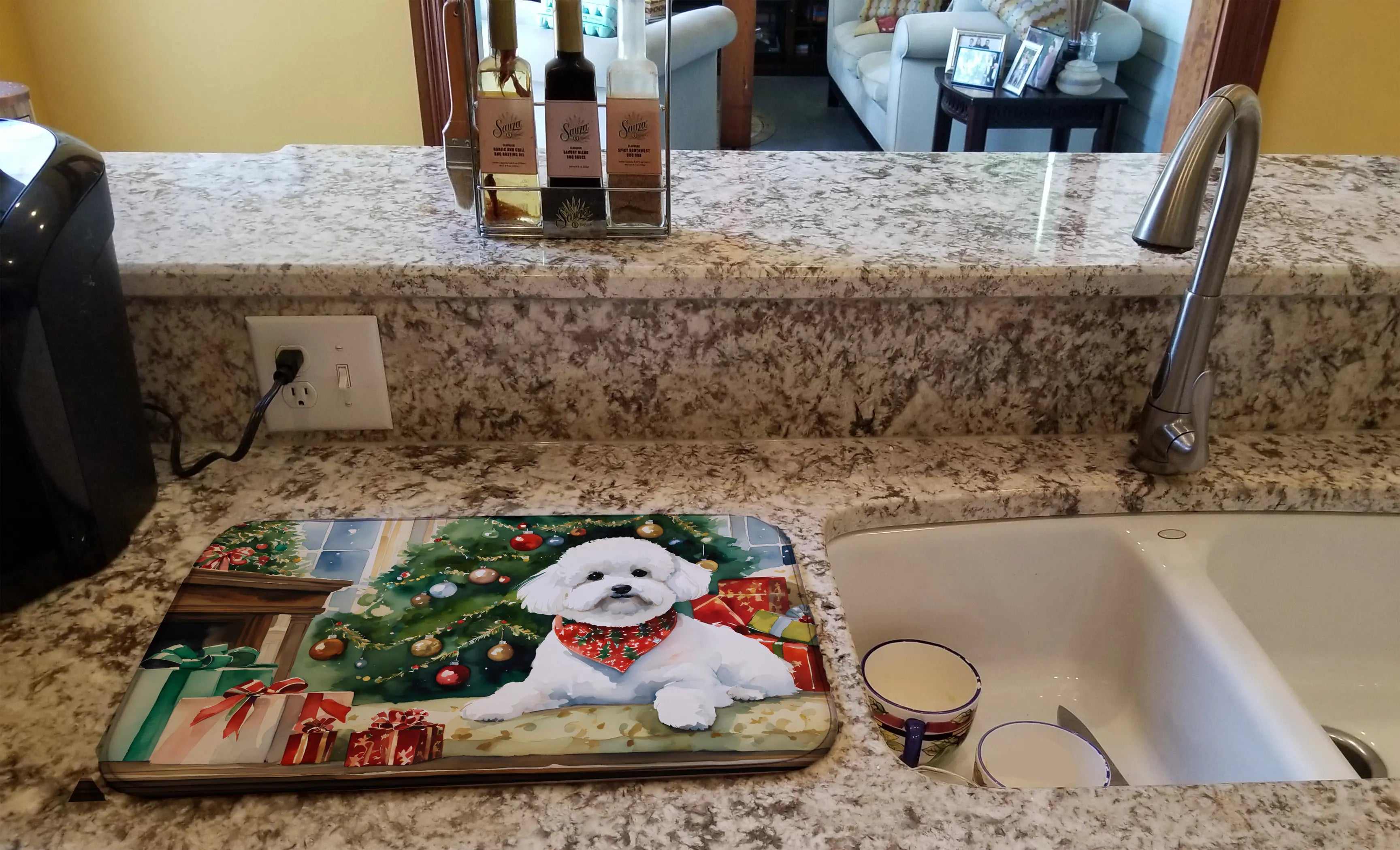 Bichon Frise Cozy Christmas Dish Drying Mat Caroline's Treasures