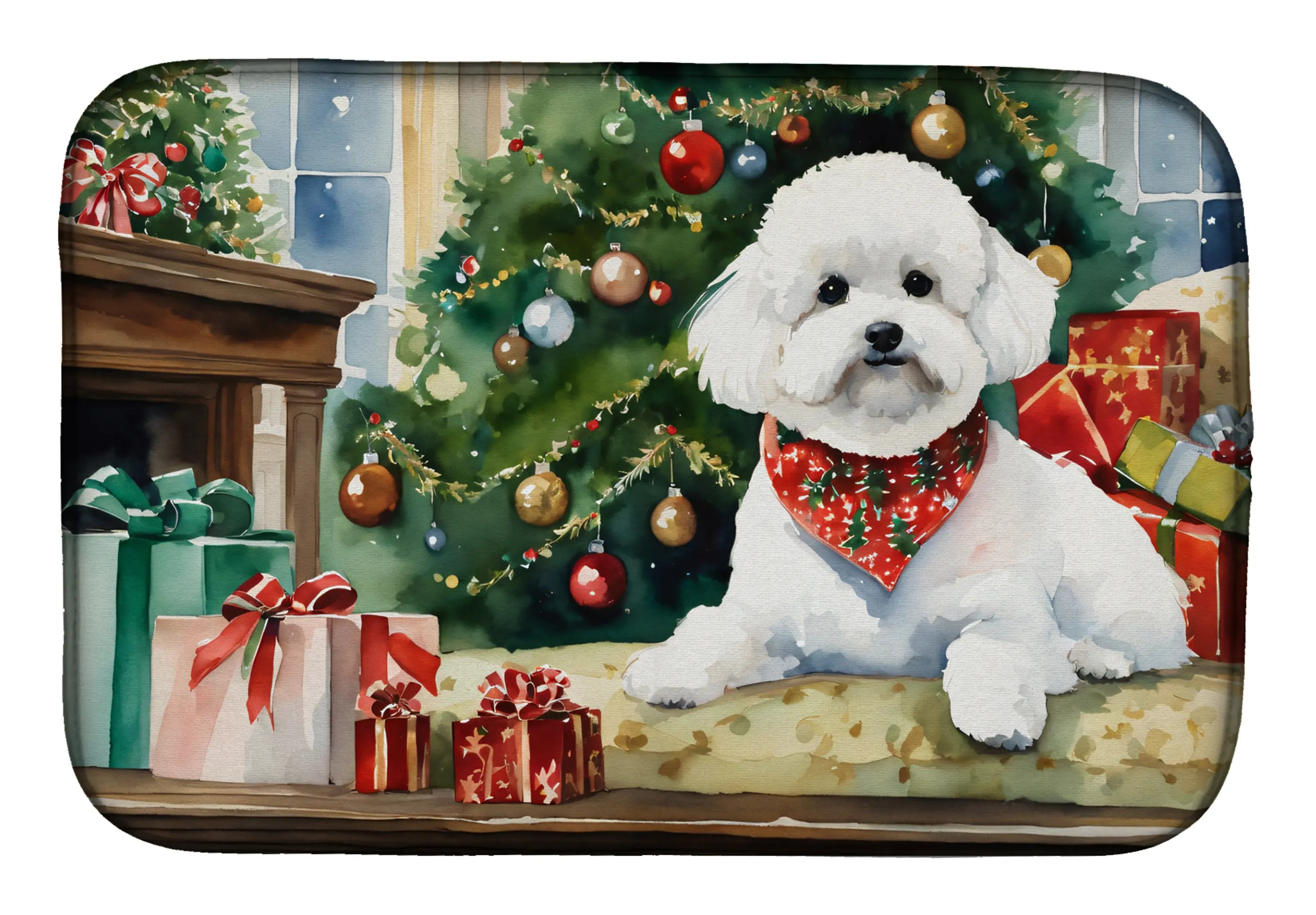 Bichon Frise Cozy Christmas Dish Drying Mat Caroline's Treasures