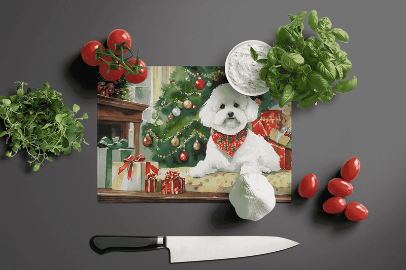 Bichon Frise Cozy Christmas Glass Cutting Board Caroline's Treasures