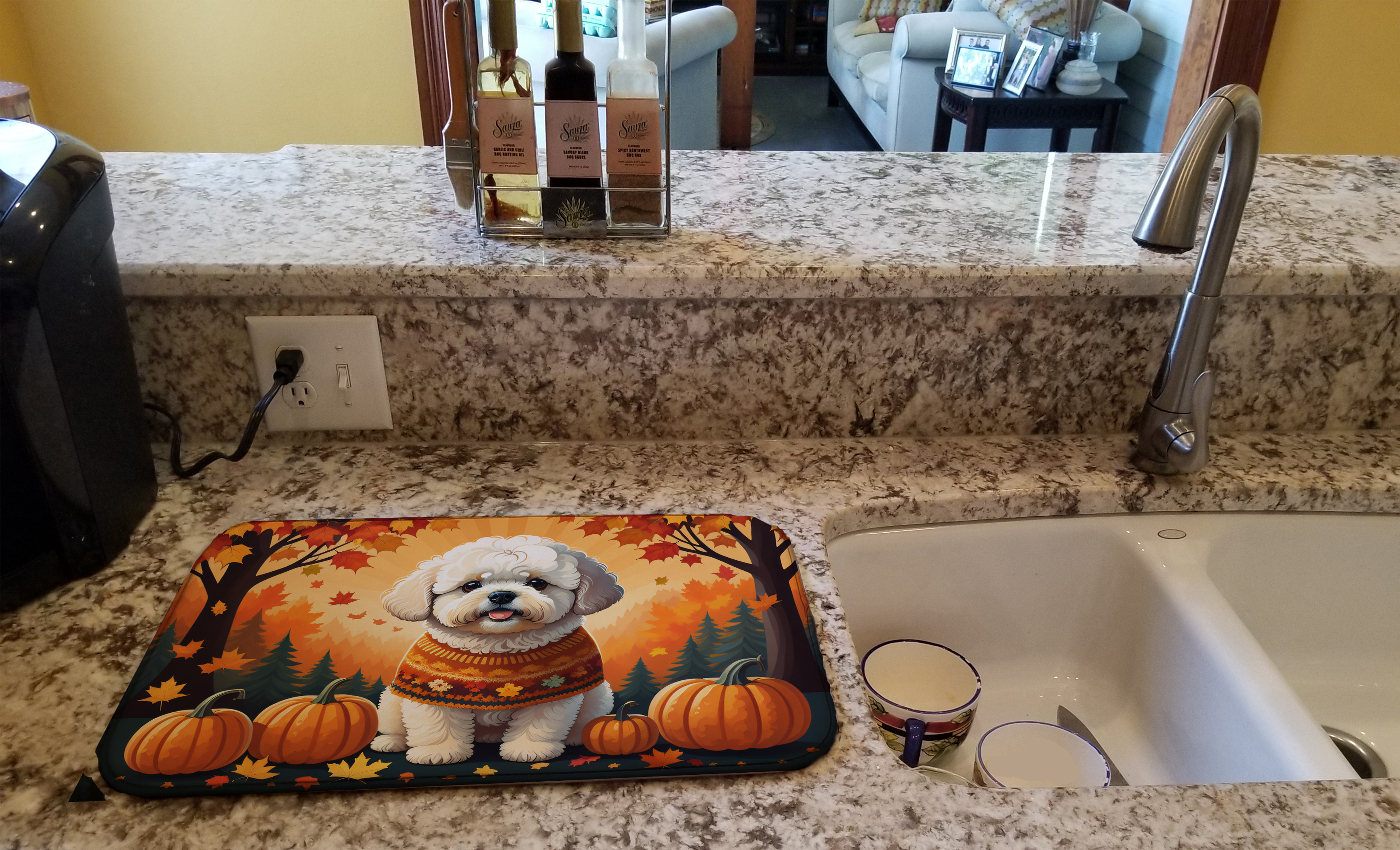 Bichon Frise Fall Dish Drying Mat Caroline's Treasures