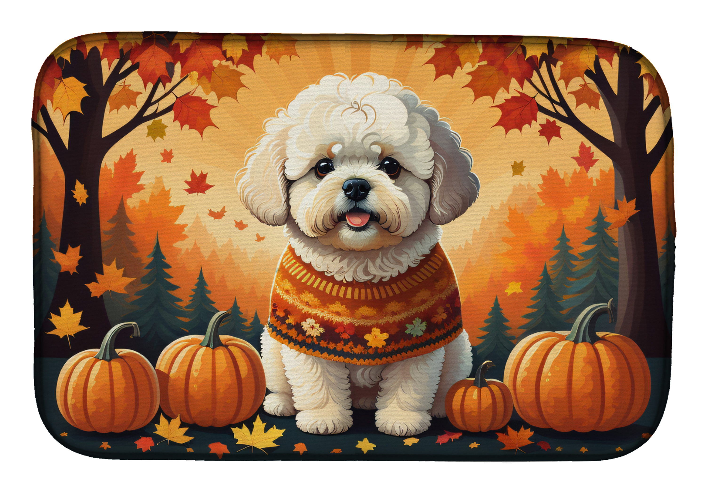 Bichon Frise Fall Dish Drying Mat Caroline's Treasures