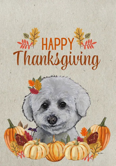 Bichon Frise - Hippie Hound Studio Best of Breed Thanksgiving House and Garden Flag Best of Breed