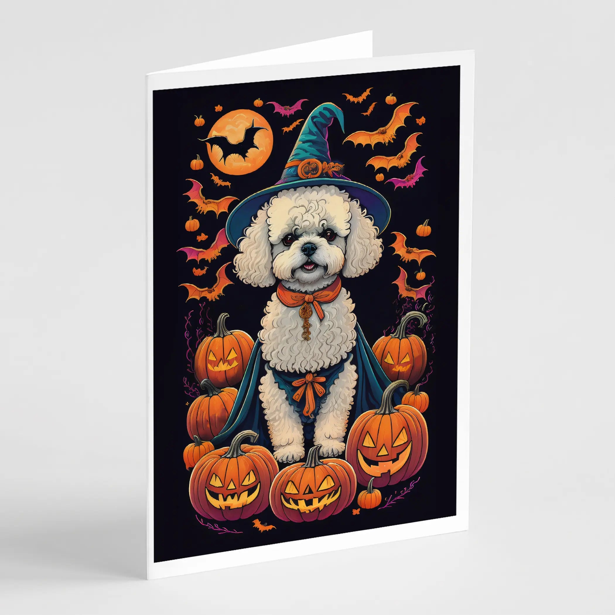 Bichon Frise Witchy Halloween Greeting Cards Pack of 8 Caroline's Treasures