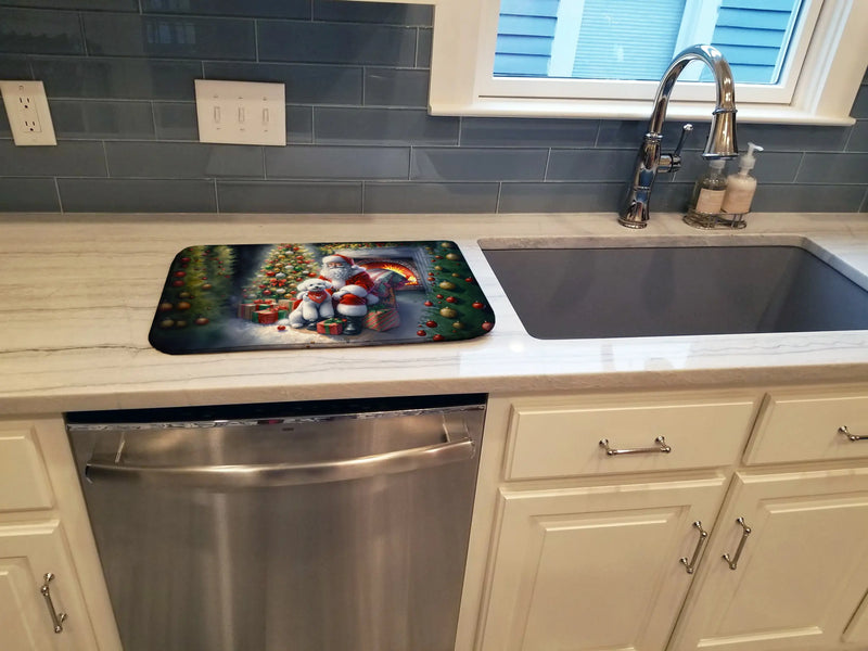 Bichon Frise and Santa Claus Dish Drying Mat Caroline's Treasures