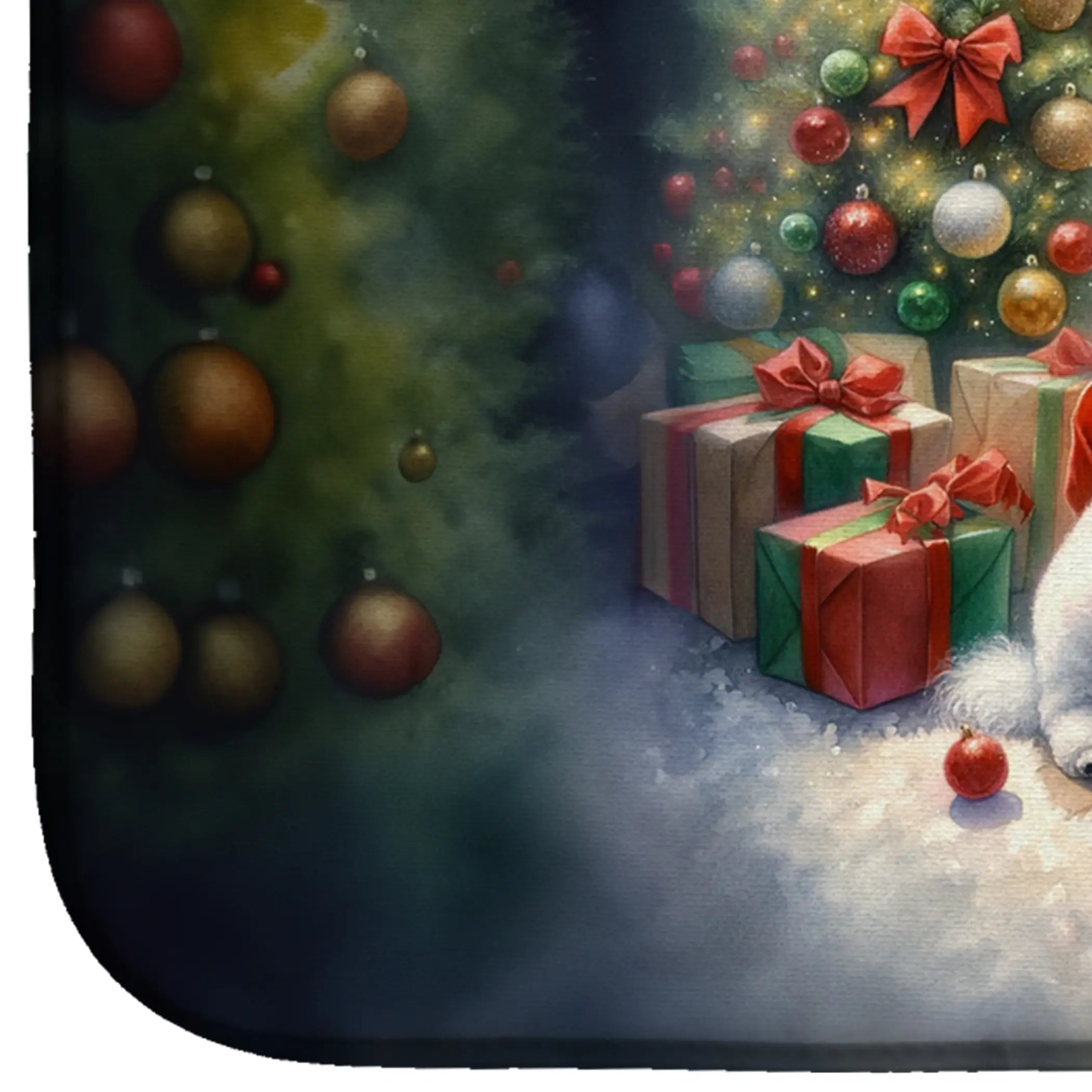 Bichon Frise and Santa Claus Dish Drying Mat Caroline's Treasures