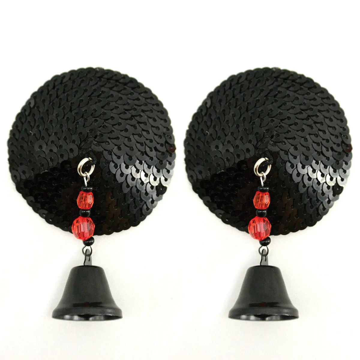 Bijoux de Nip Round Black Sequin Pasties w/ Bells - GreatEagleInc