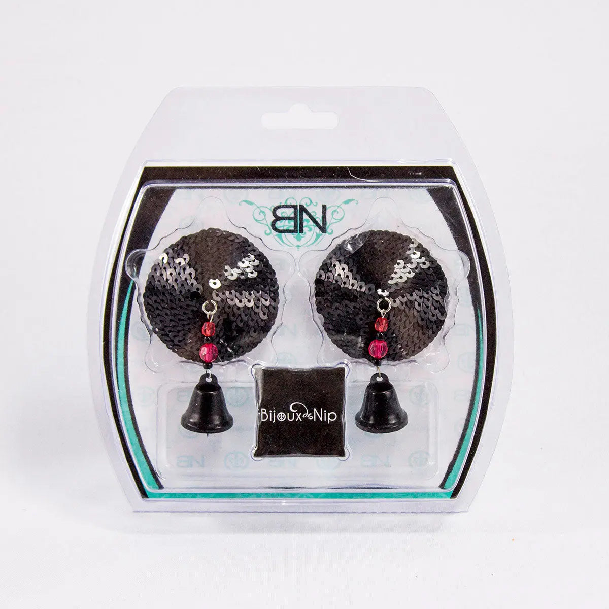Bijoux de Nip Round Black Sequin Pasties w/ Bells - GreatEagleInc