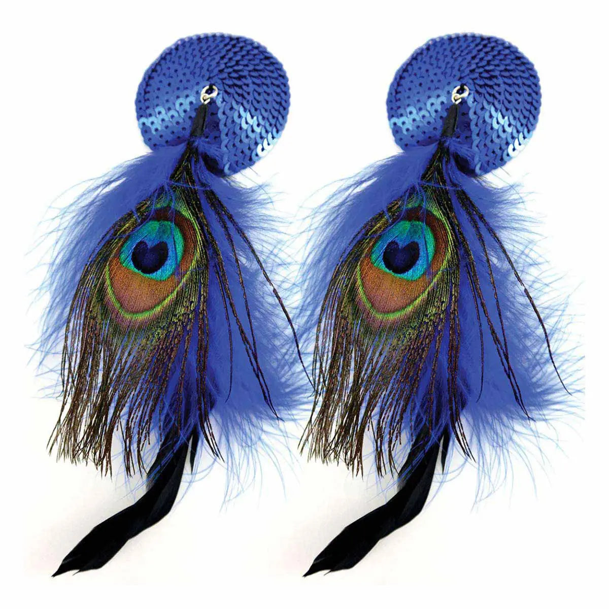 Bijoux de Nip Round Blue Sequin Pasties w/ Feathers Bijoux de Nip