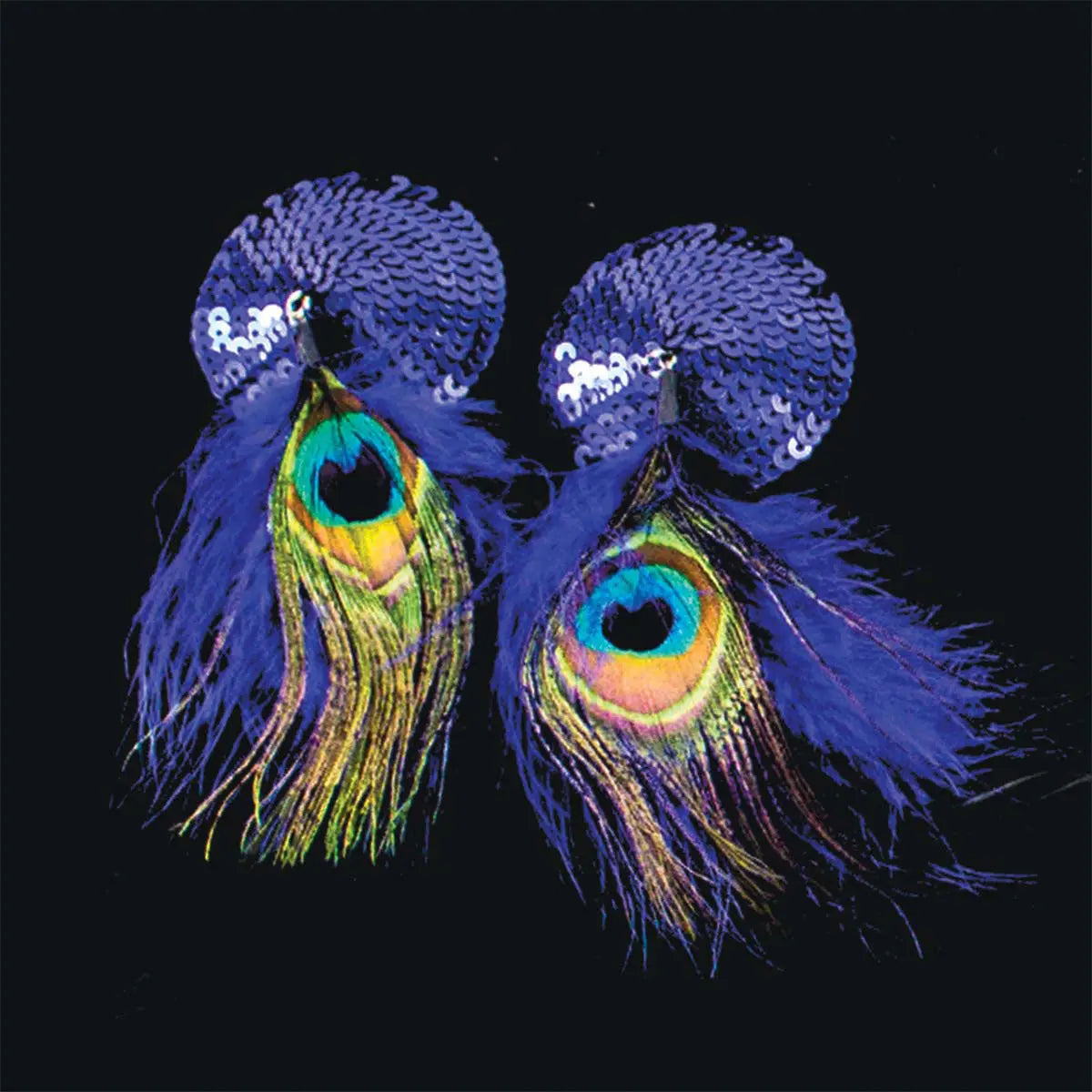 Bijoux de Nip Round Blue Sequin Pasties w/ Feathers Bijoux de Nip