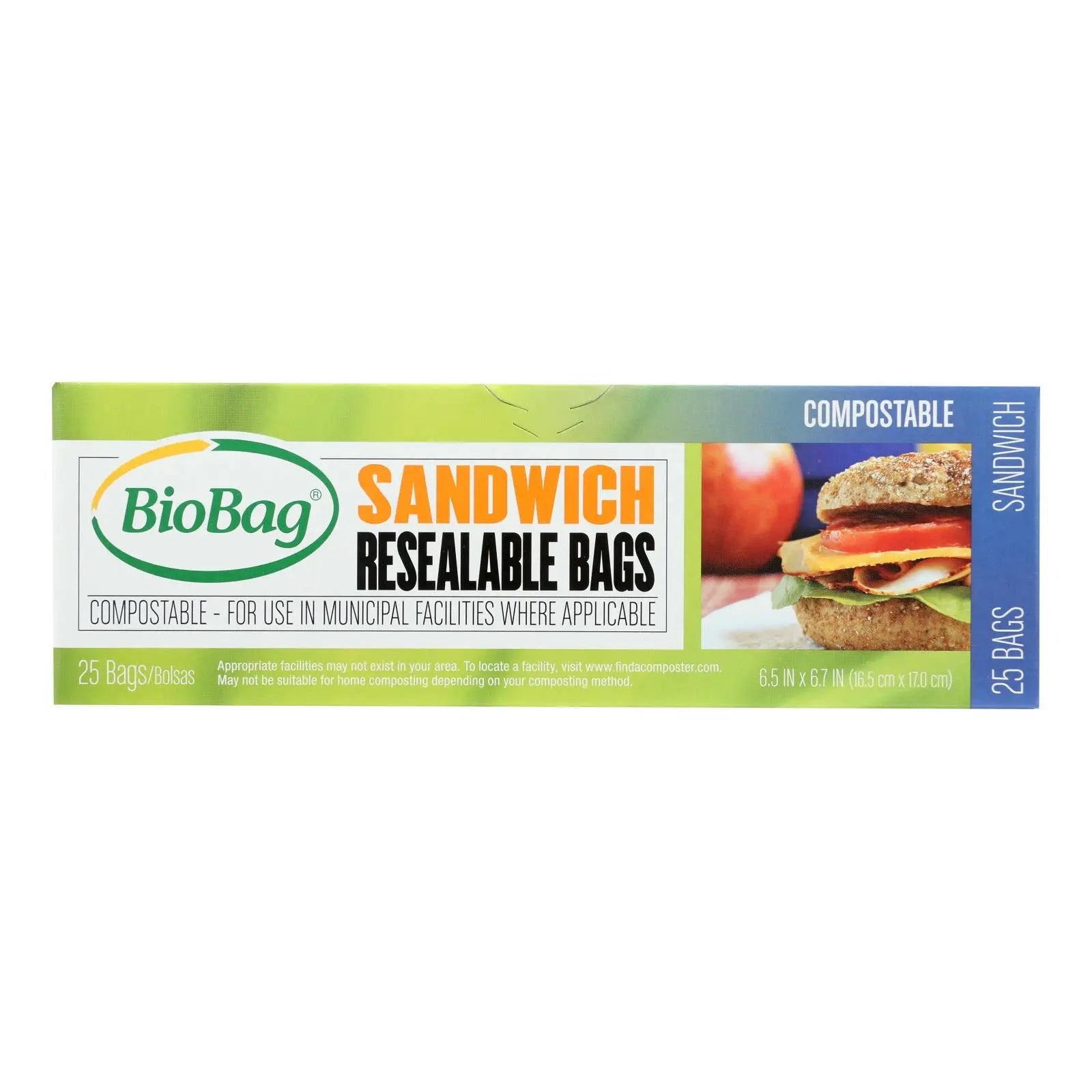 Biobag - Resealable Sandwich Bags - Case Of 12 - 25 Count Biobag