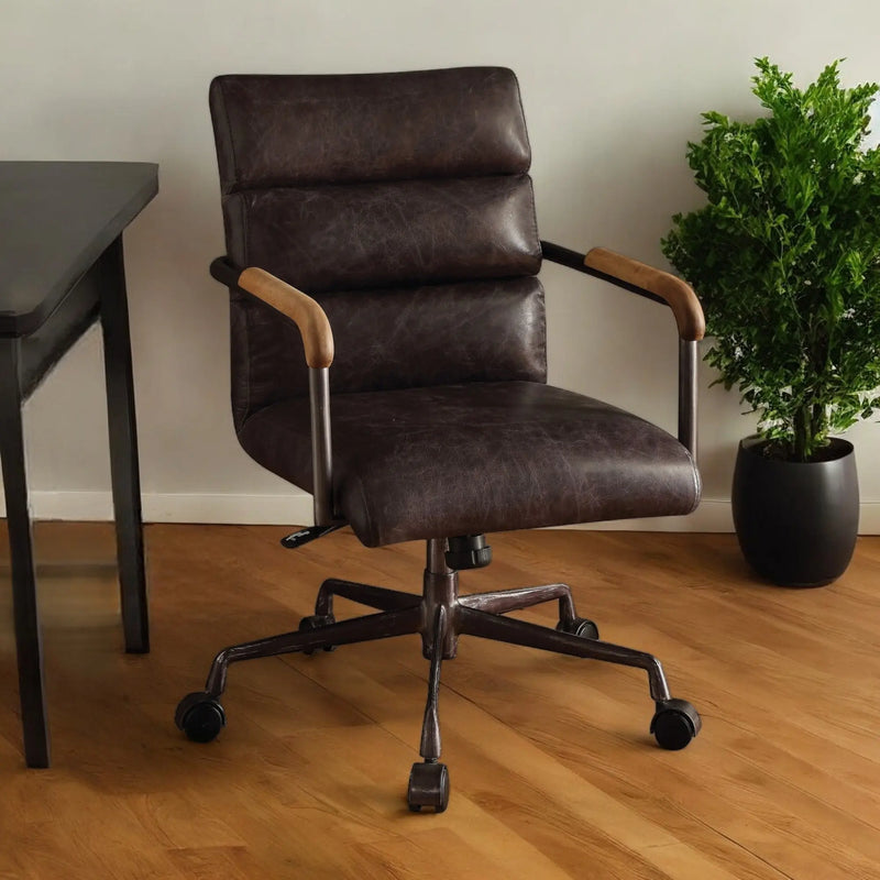 Black Adjustable Swivel Faux Leather Rolling Office Chair - GreatEagleInc