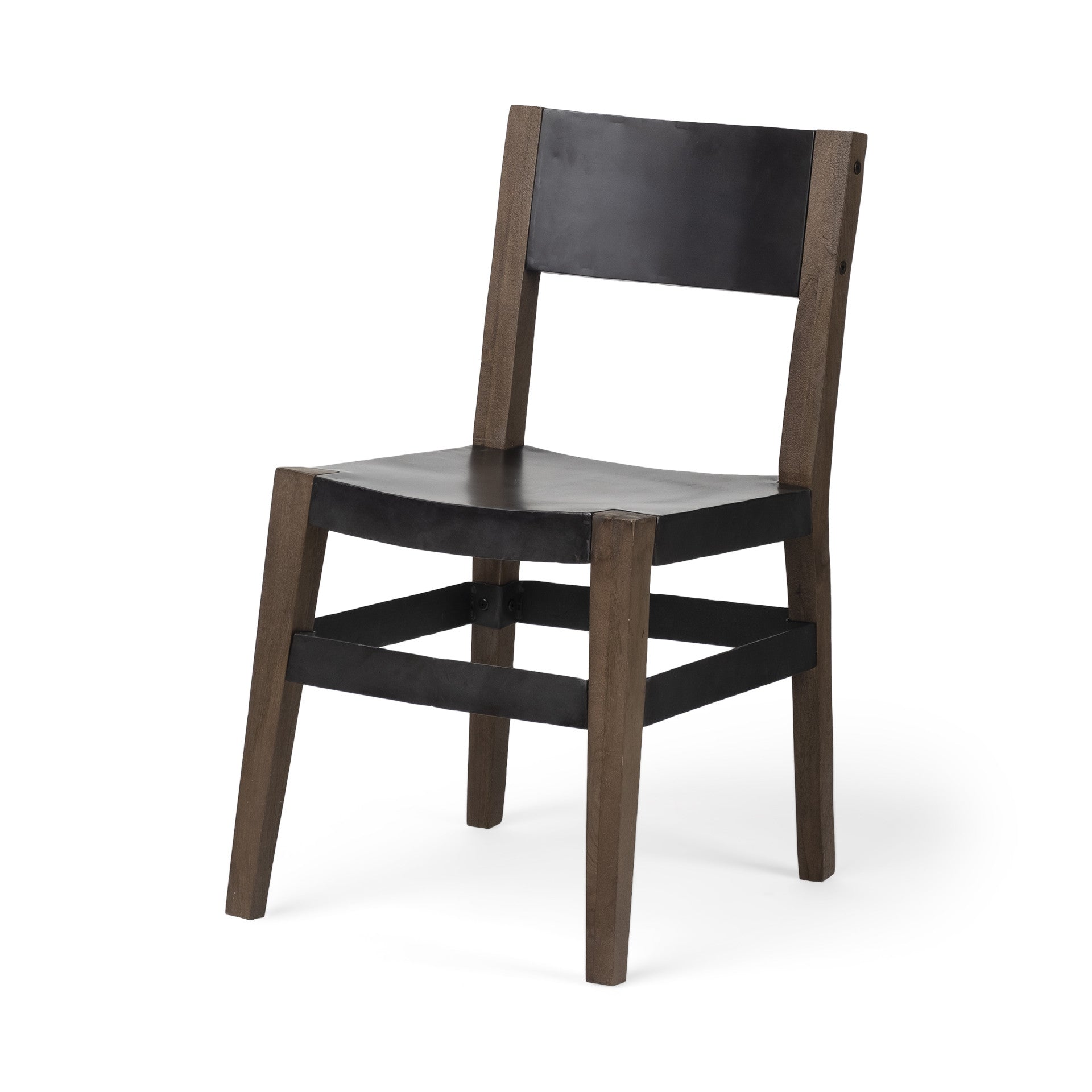 Black And Brown Metal and Wood Open Back Dining Side Chair - GreatEagleInc