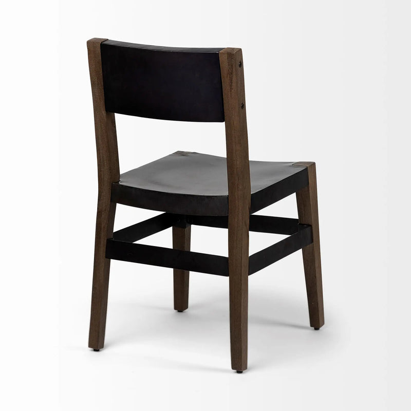 Black And Brown Metal and Wood Open Back Dining Side Chair - GreatEagleInc