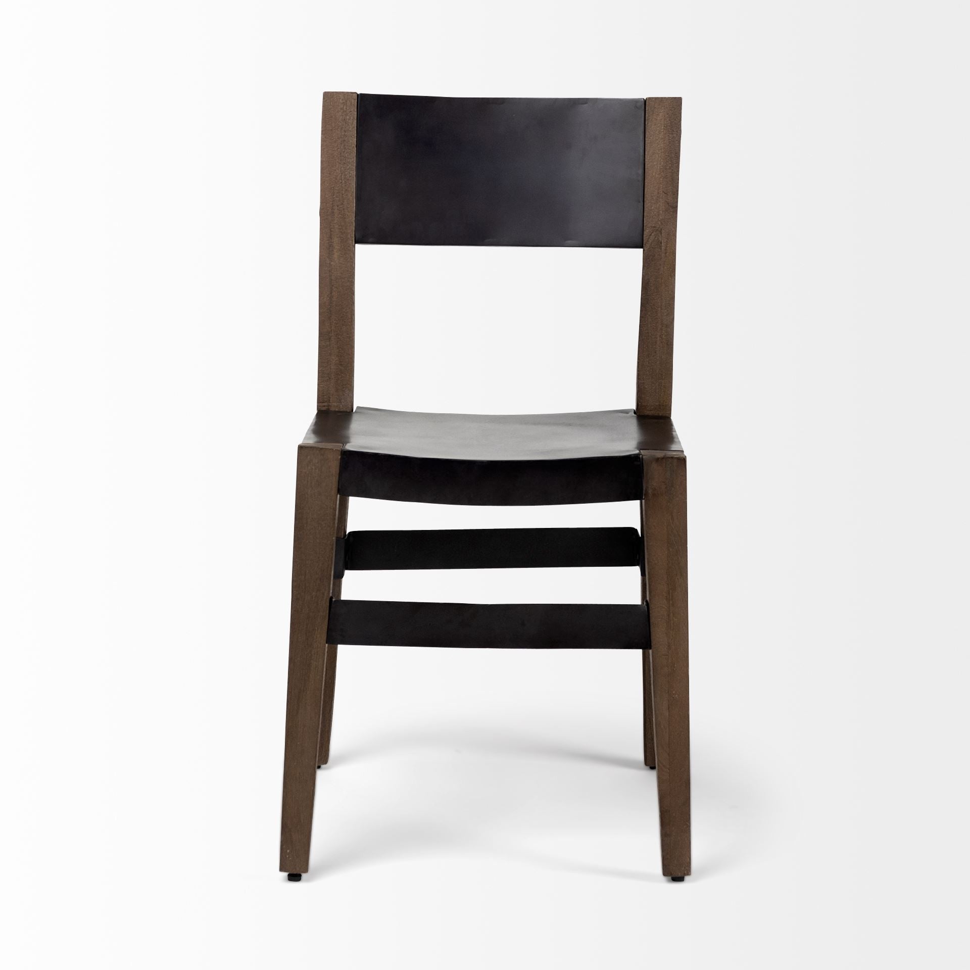 Black And Brown Metal and Wood Open Back Dining Side Chair - GreatEagleInc