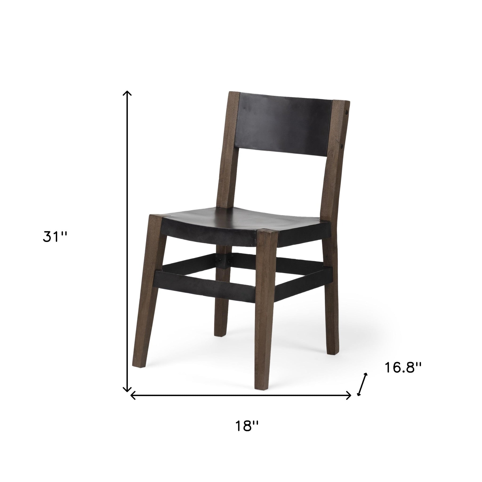 Black And Brown Metal and Wood Open Back Dining Side Chair - GreatEagleInc