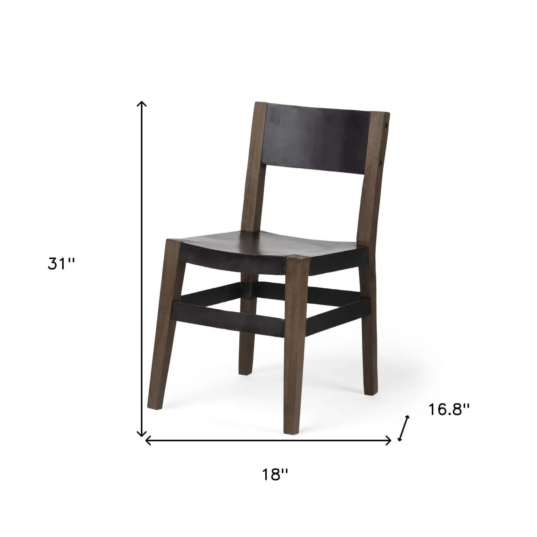 Black And Brown Metal and Wood Open Back Dining Side Chair - GreatEagleInc