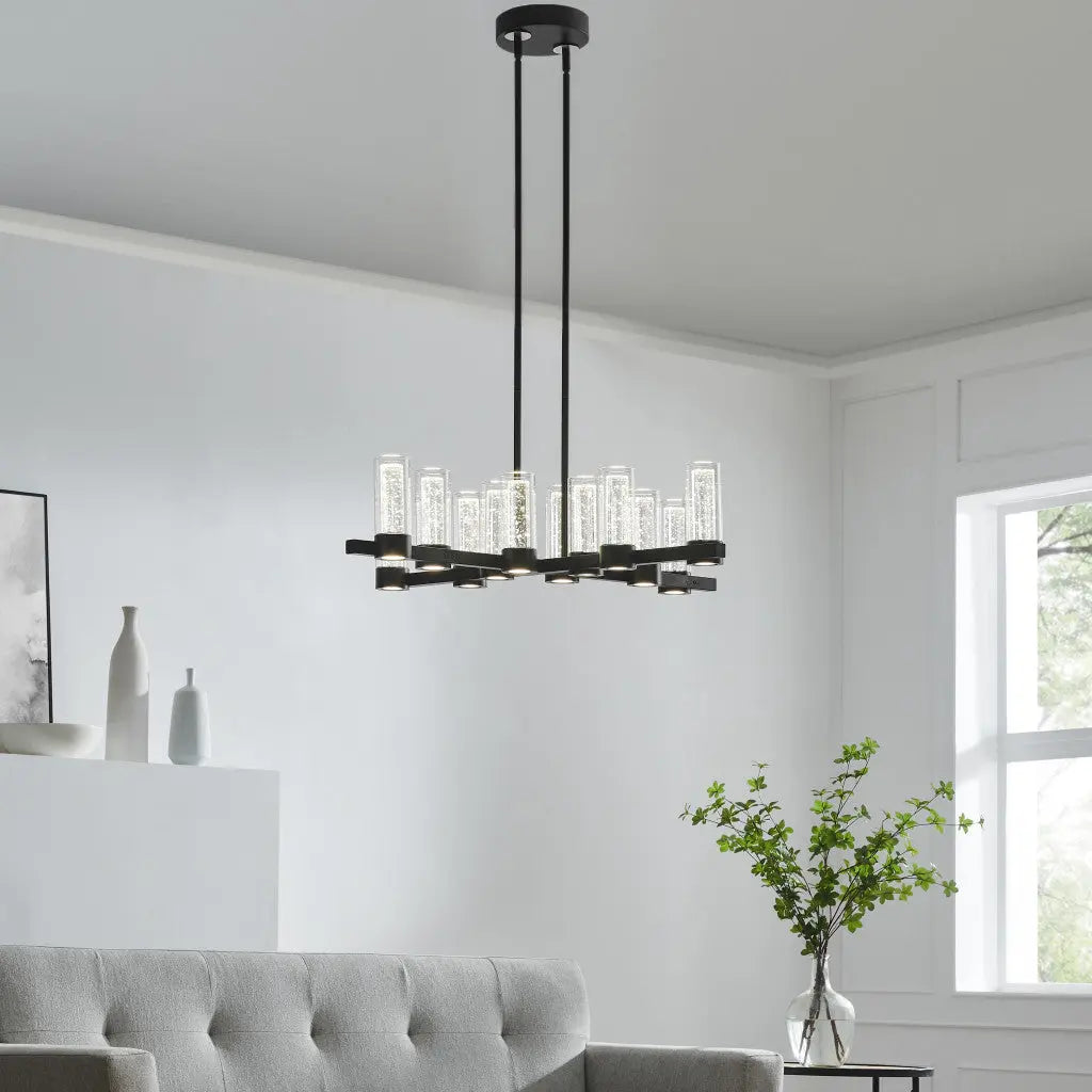 Black And Clear Candle Style Twelve Light Transparent Metal LED Dimmable Chandelier With Clear Shades GreatEagleInc