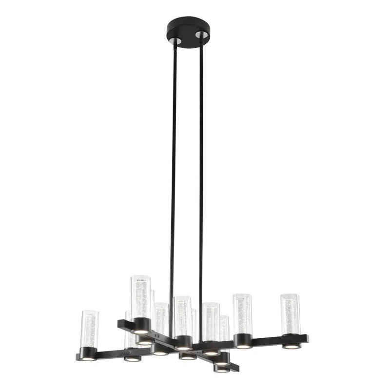 Black And Clear Candle Style Twelve Light Transparent Metal LED Dimmable Chandelier With Clear Shades GreatEagleInc