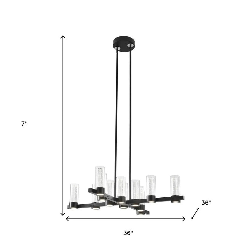 Black And Clear Candle Style Twelve Light Transparent Metal LED Dimmable Chandelier With Clear Shades GreatEagleInc