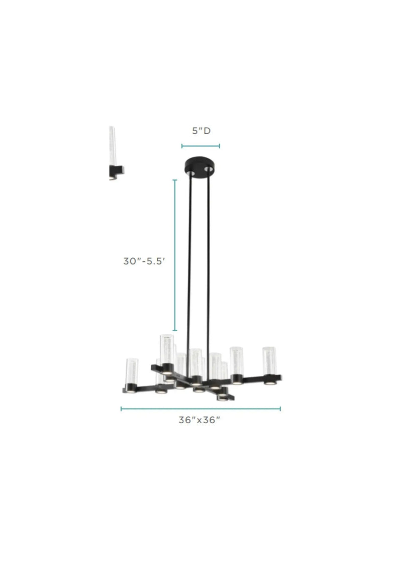 Black And Clear Candle Style Twelve Light Transparent Metal LED Dimmable Chandelier With Clear Shades GreatEagleInc