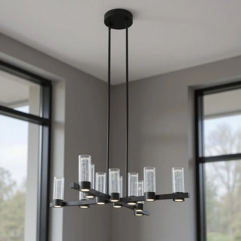 Black And Clear Candle Style Twelve Light Transparent Metal LED Dimmable Chandelier With Clear Shades GreatEagleInc
