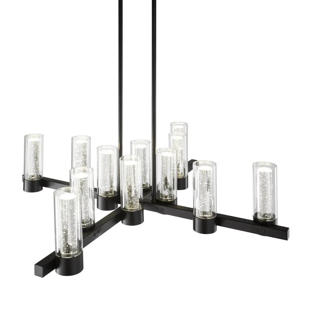 Black And Clear Candle Style Twelve Light Transparent Metal LED Dimmable Chandelier With Clear Shades GreatEagleInc
