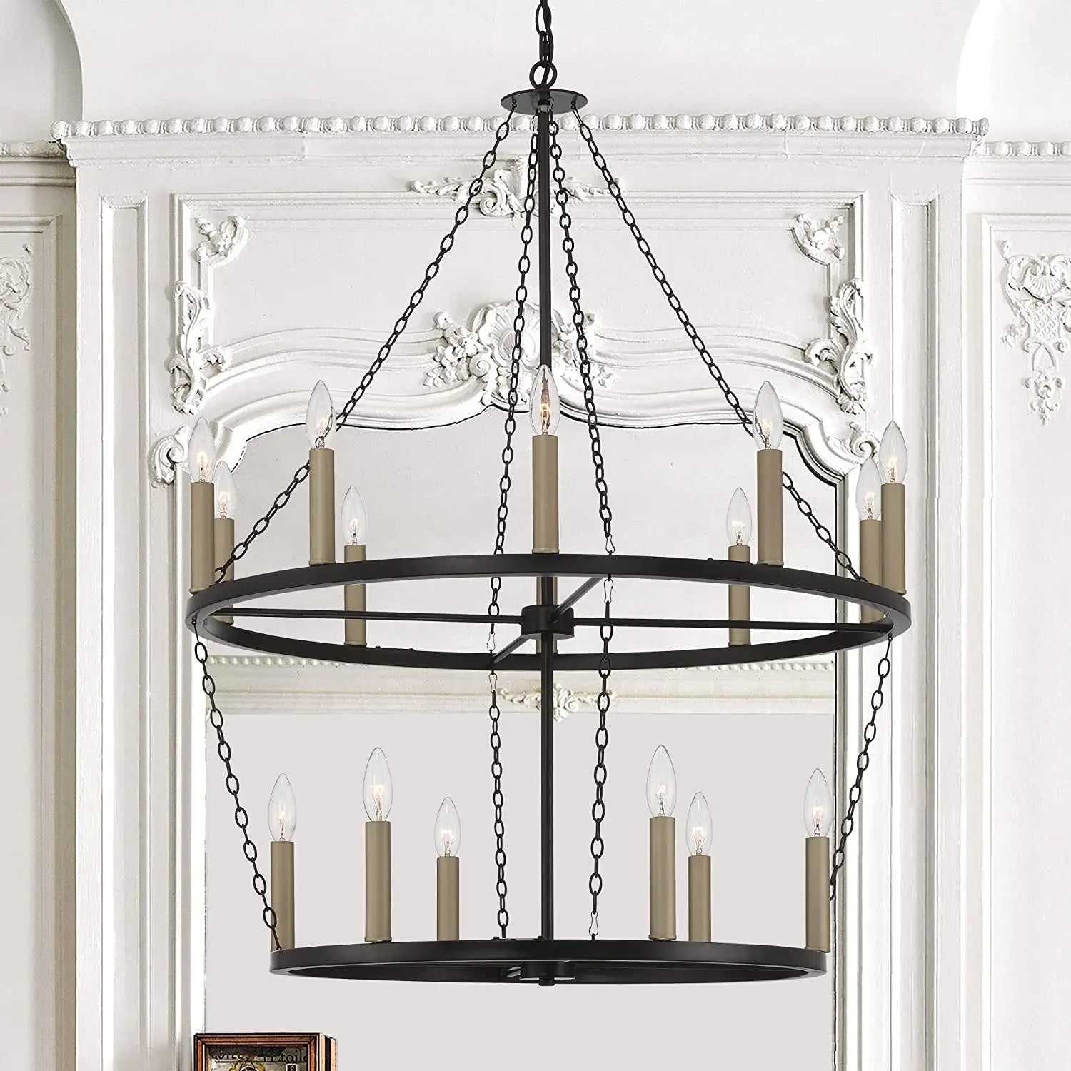 Black And Gold Candle Style Multi Light Metal Dimmable Chandelier Homeroots Lighting