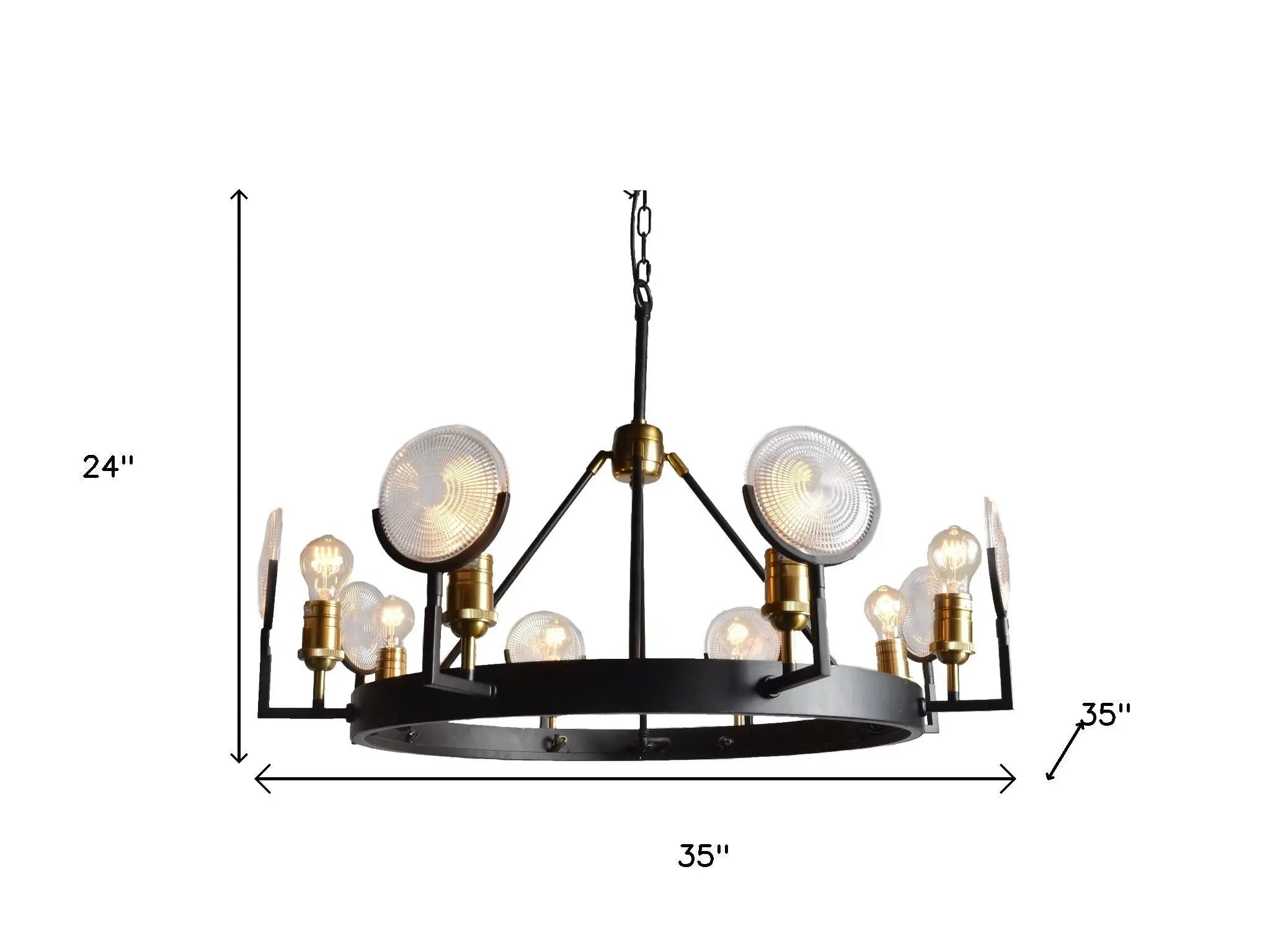 Black And Gold Unique Statement Eight Light Metal Chandelier With Clear Shades Homeroots Lighting
