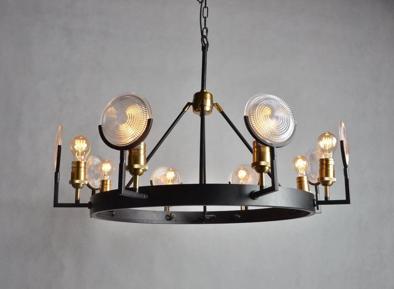 Black And Gold Unique Statement Eight Light Metal Chandelier With Clear Shades Homeroots Lighting