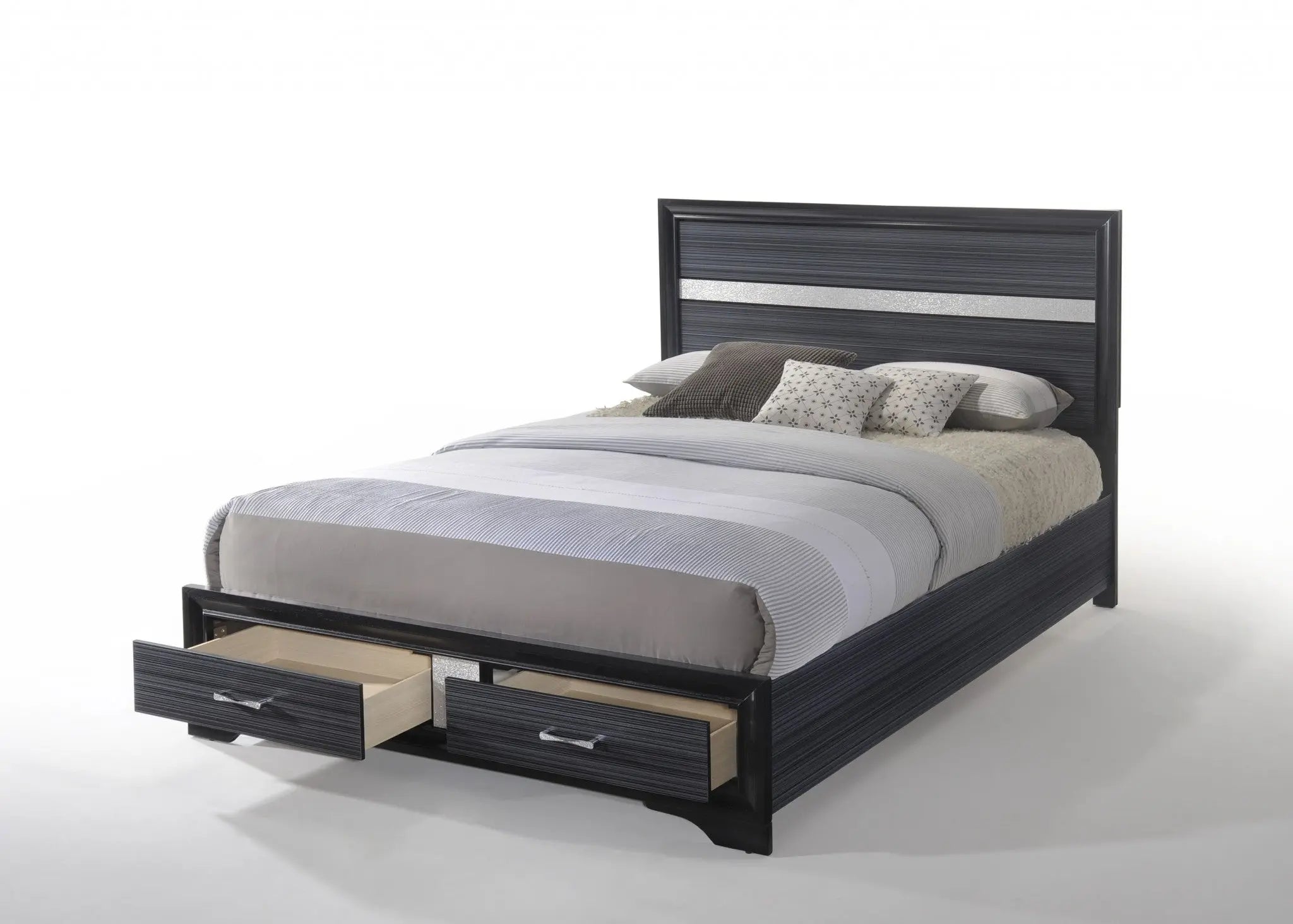 Black And Gray Wood Queen With Two Drawers Bed Frame Homeroots Bed & Bath