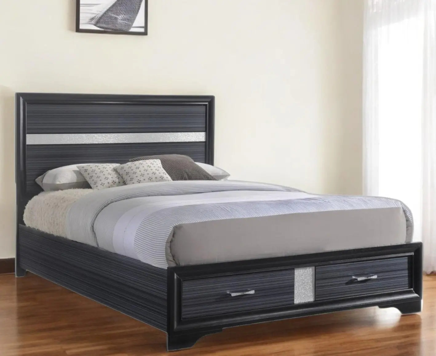 Black And Gray Wood Queen With Two Drawers Bed Frame Homeroots Bed & Bath