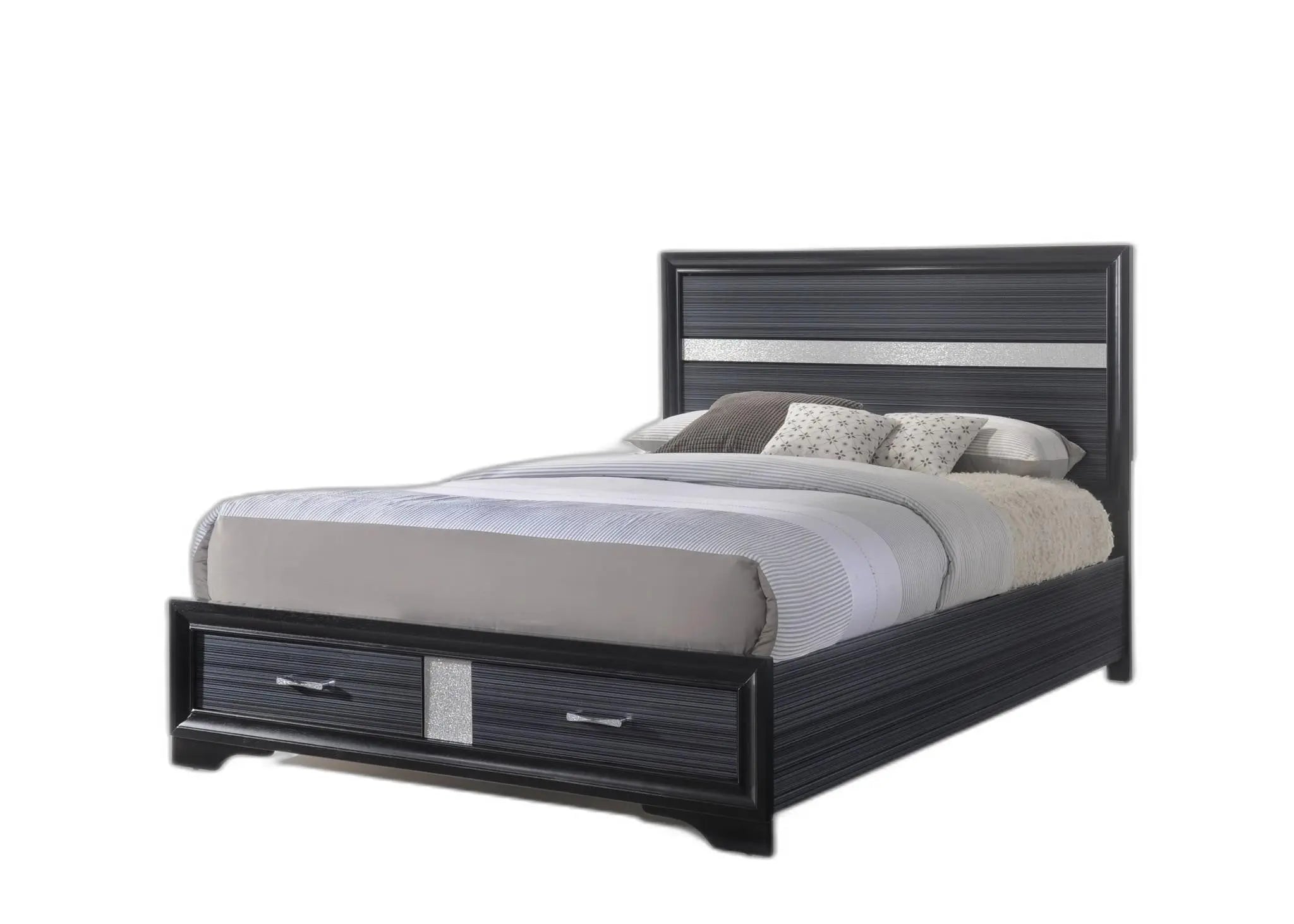 Black And Gray Wood Queen With Two Drawers Bed Frame Homeroots Bed & Bath