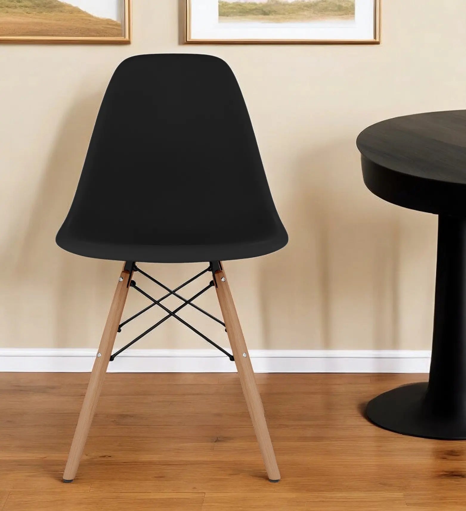 Black And Natural Heavy Duty Plastic And Wood Dining Side Chair Homeroots Kitchen & Dining