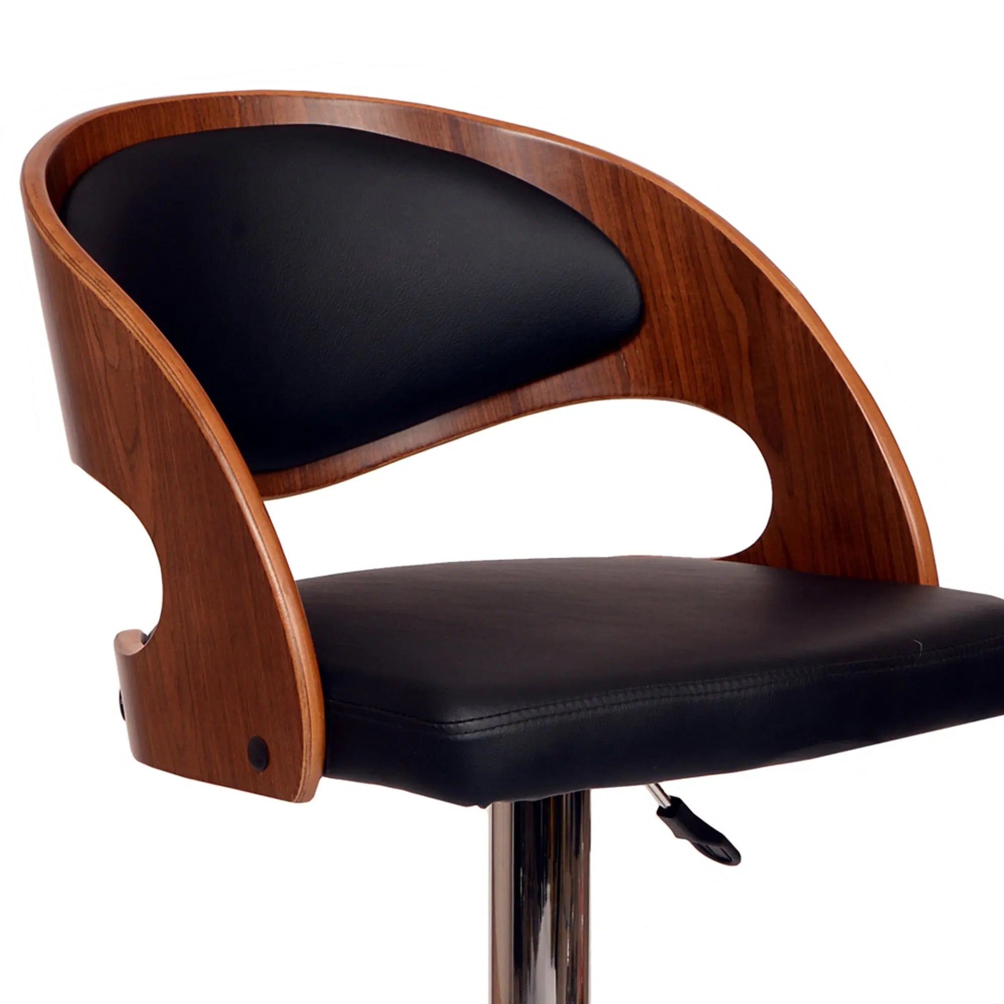 Black And Silver Faux Leather And Chrome Low Back Adjustable Height Swivel Bar Chair Homeroots Living Room