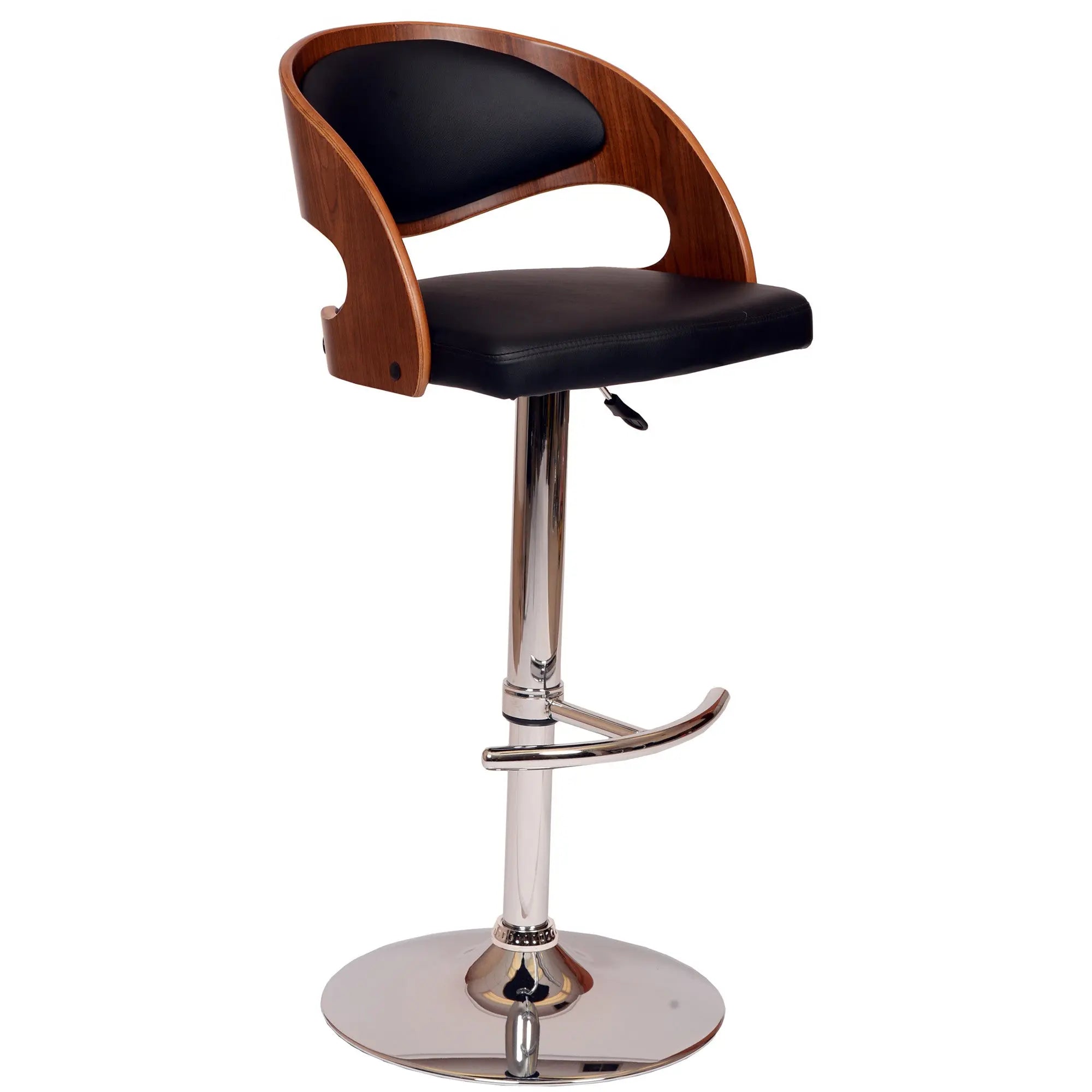 Black And Silver Faux Leather And Chrome Low Back Adjustable Height Swivel Bar Chair Homeroots Living Room
