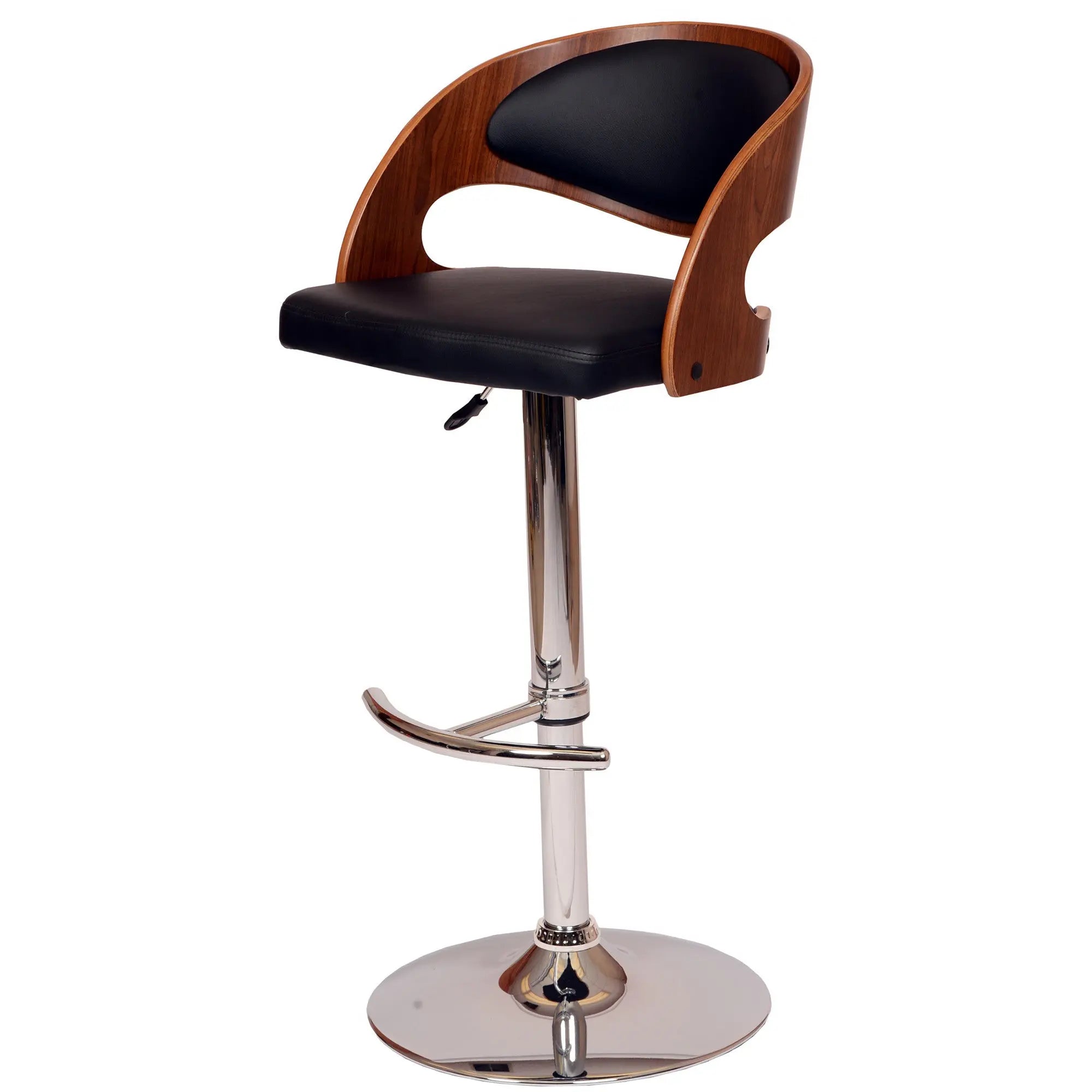 Black And Silver Faux Leather And Chrome Low Back Adjustable Height Swivel Bar Chair Homeroots Living Room