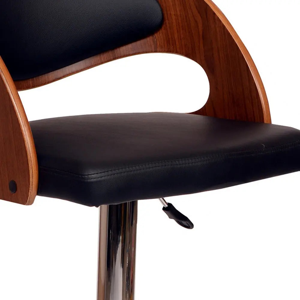 Black And Silver Faux Leather And Chrome Low Back Adjustable Height Swivel Bar Chair Homeroots Living Room