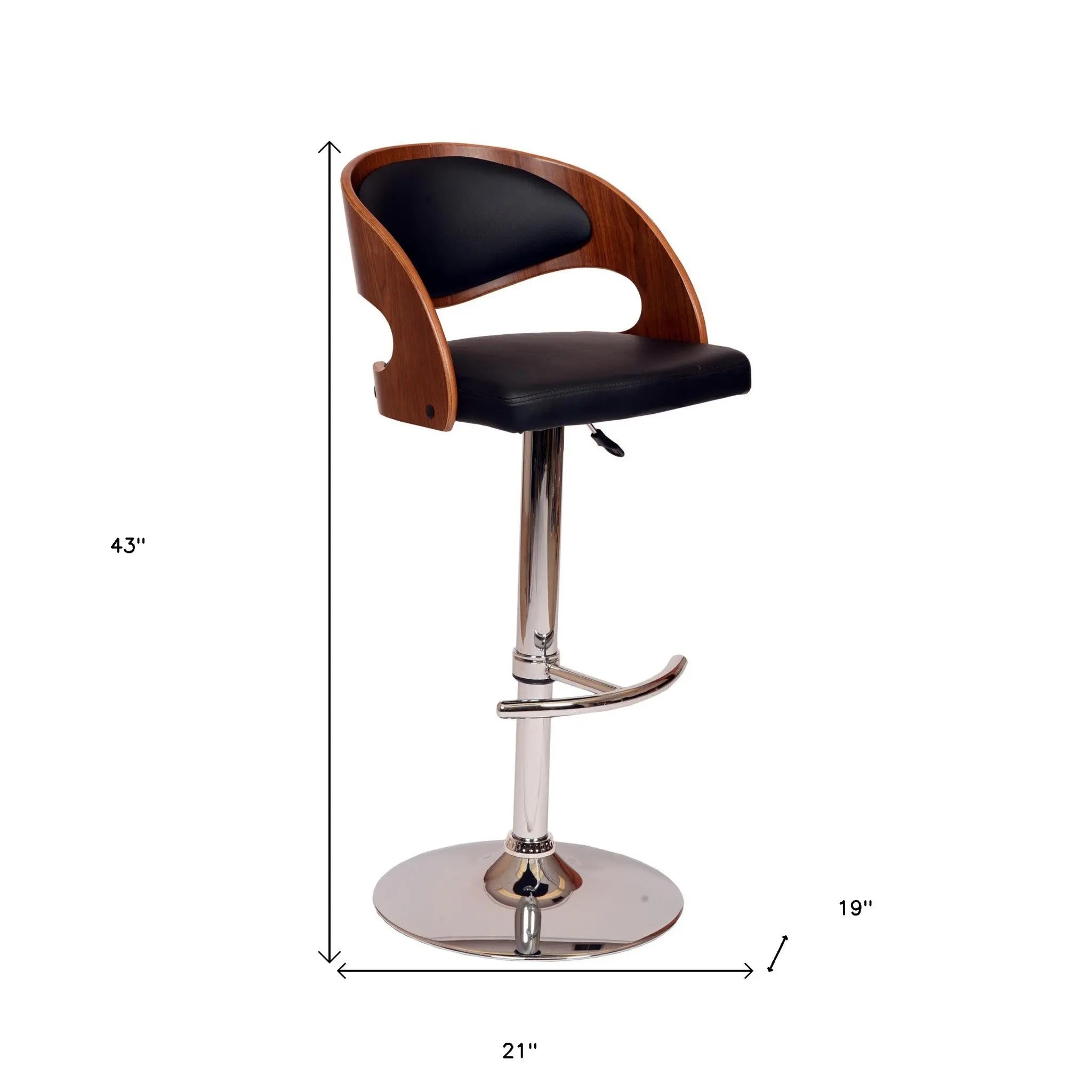Black And Silver Faux Leather And Chrome Low Back Adjustable Height Swivel Bar Chair Homeroots Living Room