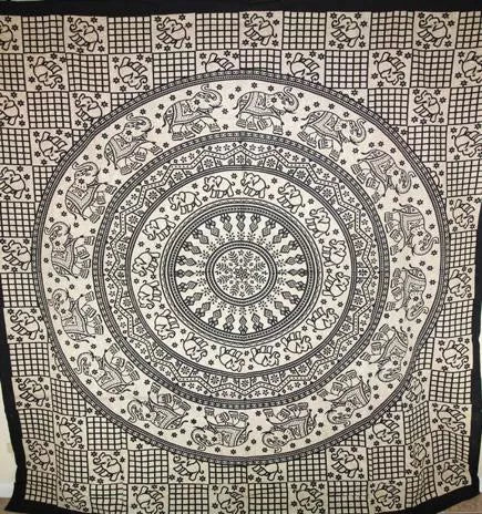 Black Baby Elephant Chakra Mandala Artwork Tapestry Wild Lotus
