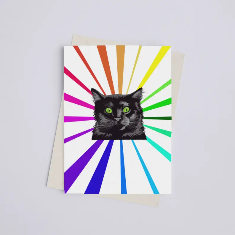 Black Cat Rainbow - Greeting Card/Wall Art Print Black Cat Bazaar