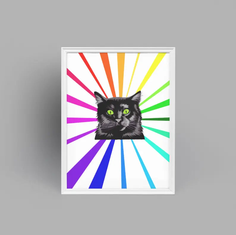 Black Cat Rainbow - Greeting Card/Wall Art Print Black Cat Bazaar