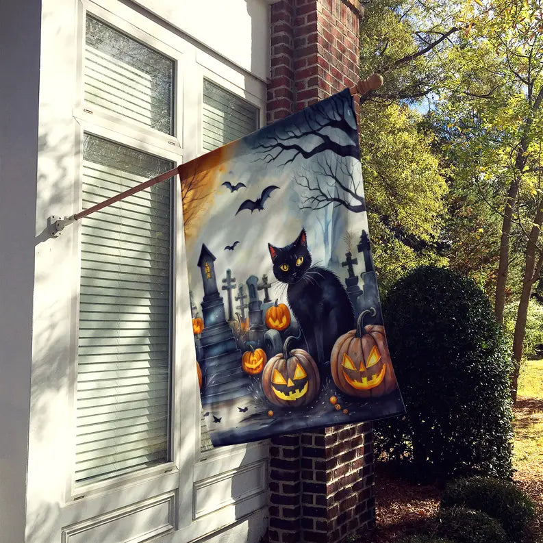 Black Cat Spooky Halloween House Flag Caroline's Treasures