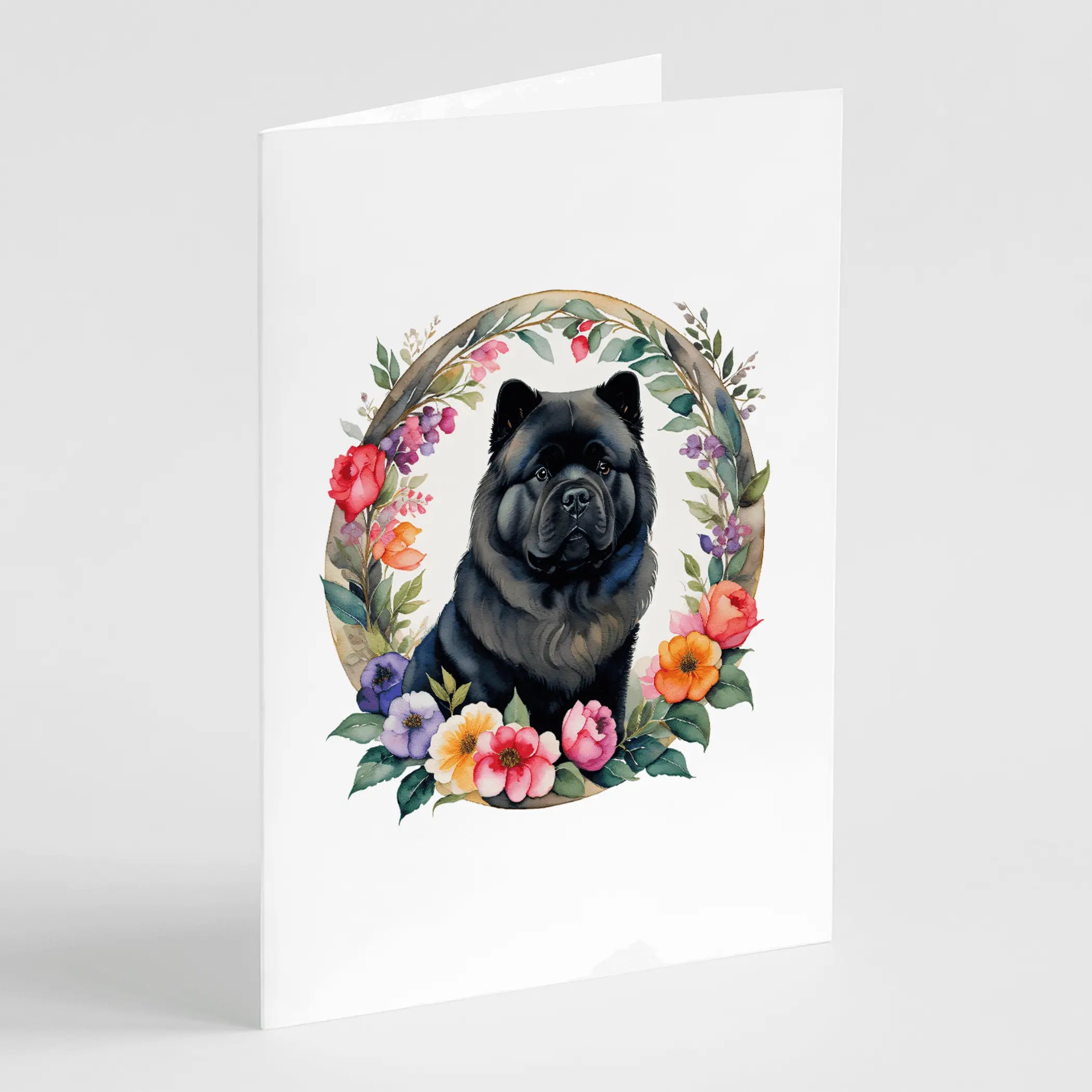Black Chow Chow and Flowers Greeting Cards Pack of 8 Caroline's Treasures