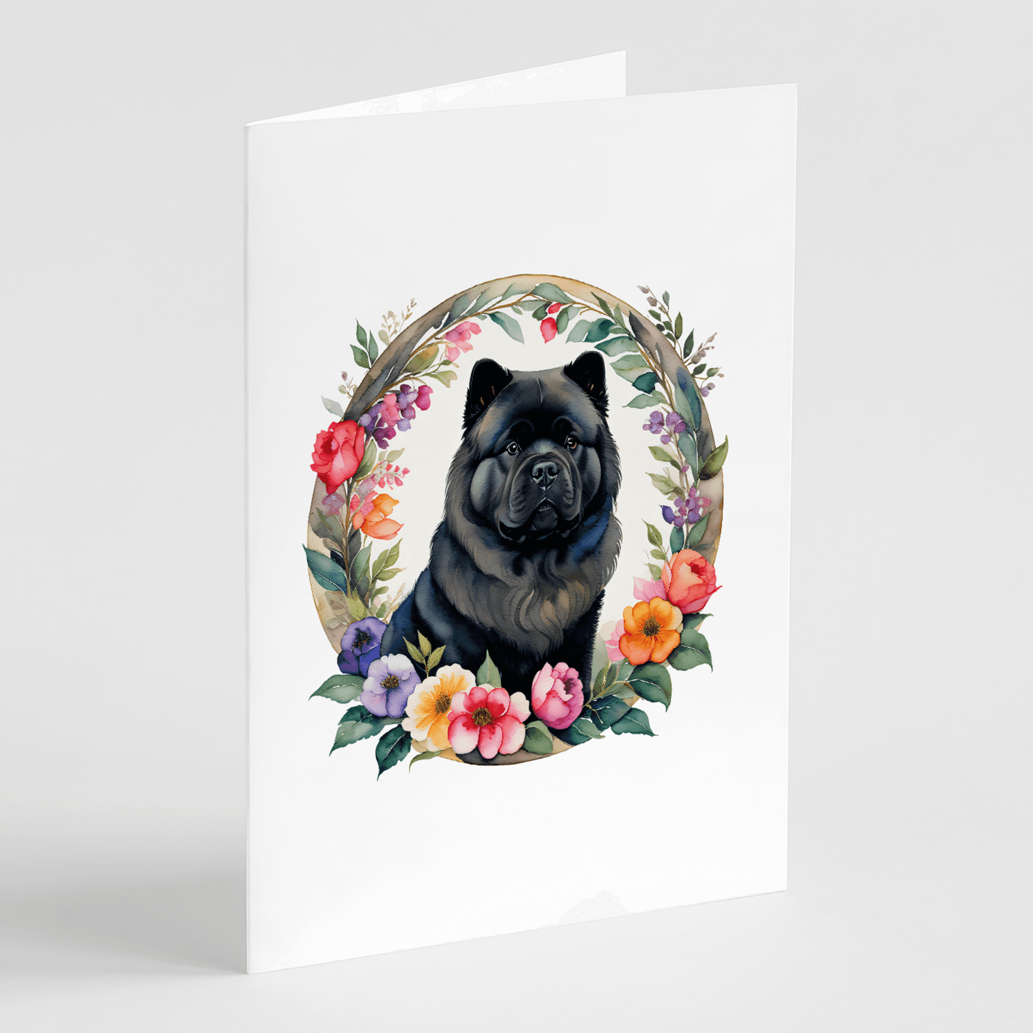 Black Chow Chow and Flowers Greeting Cards Pack of 8 Caroline's Treasures