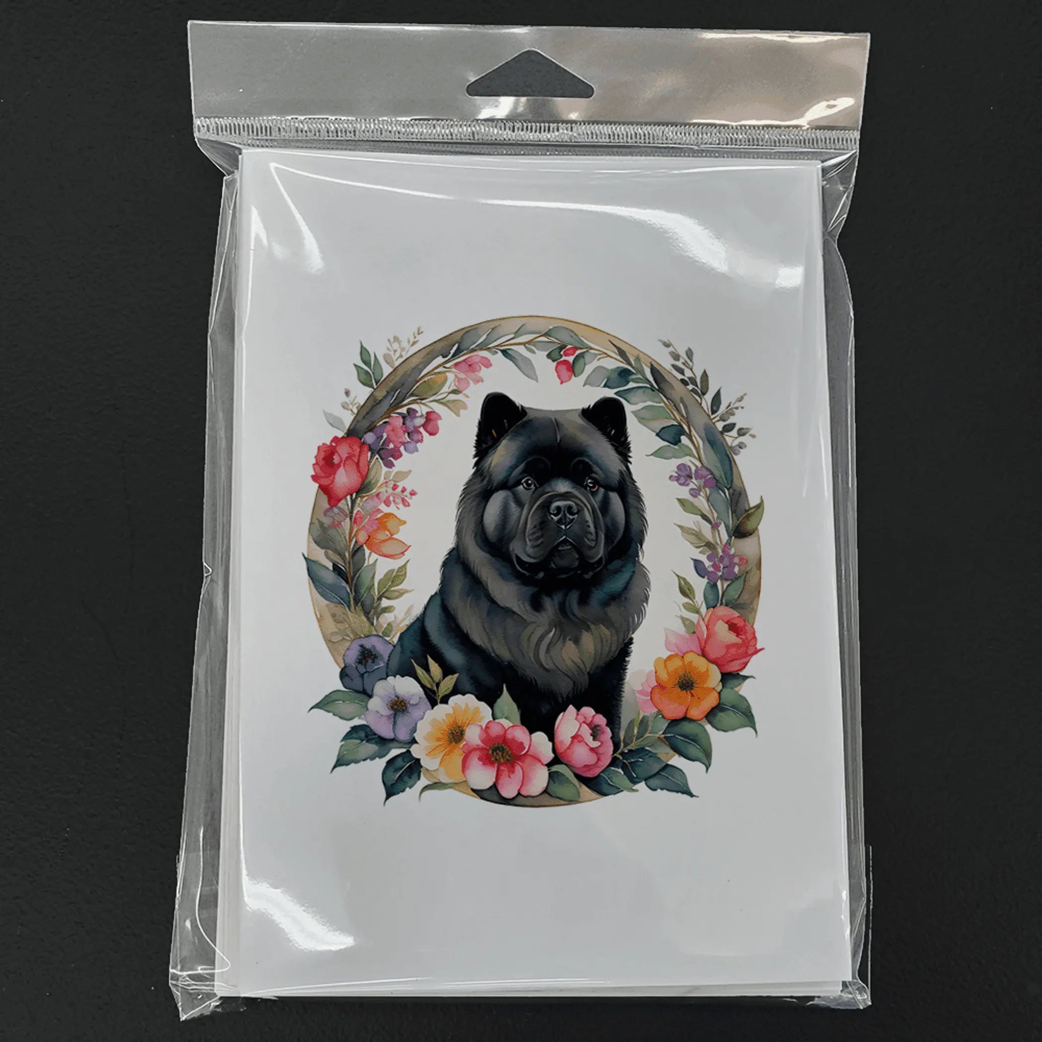 Black Chow Chow and Flowers Greeting Cards Pack of 8 Caroline's Treasures