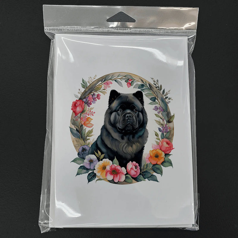Black Chow Chow and Flowers Greeting Cards Pack of 8 Caroline's Treasures