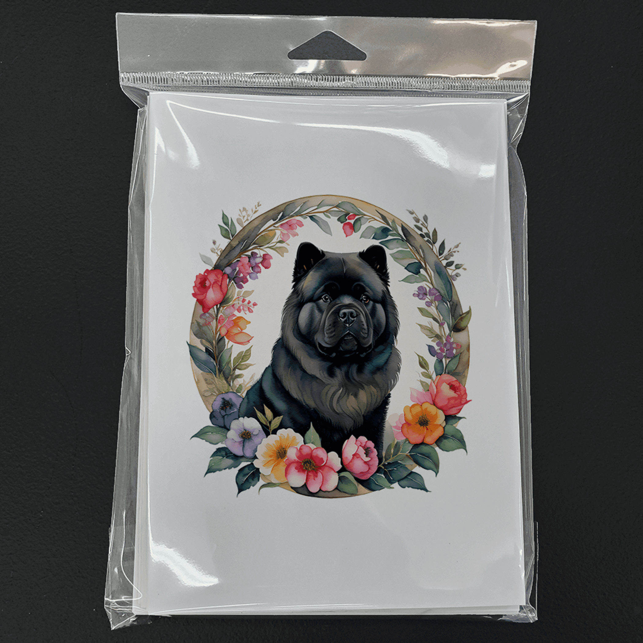 Black Chow Chow and Flowers Greeting Cards Pack of 8 Caroline's Treasures