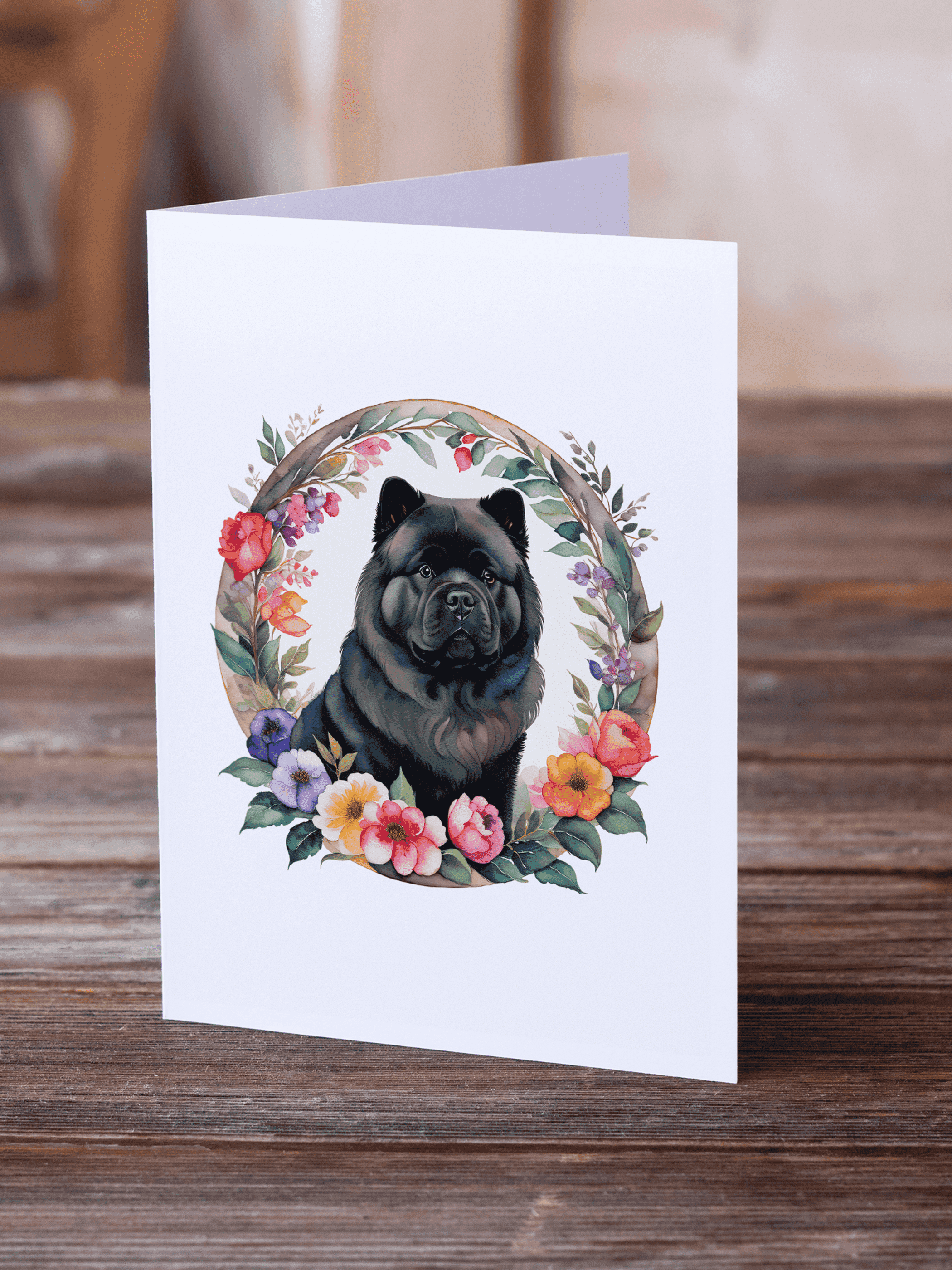 Black Chow Chow and Flowers Greeting Cards Pack of 8 Caroline's Treasures