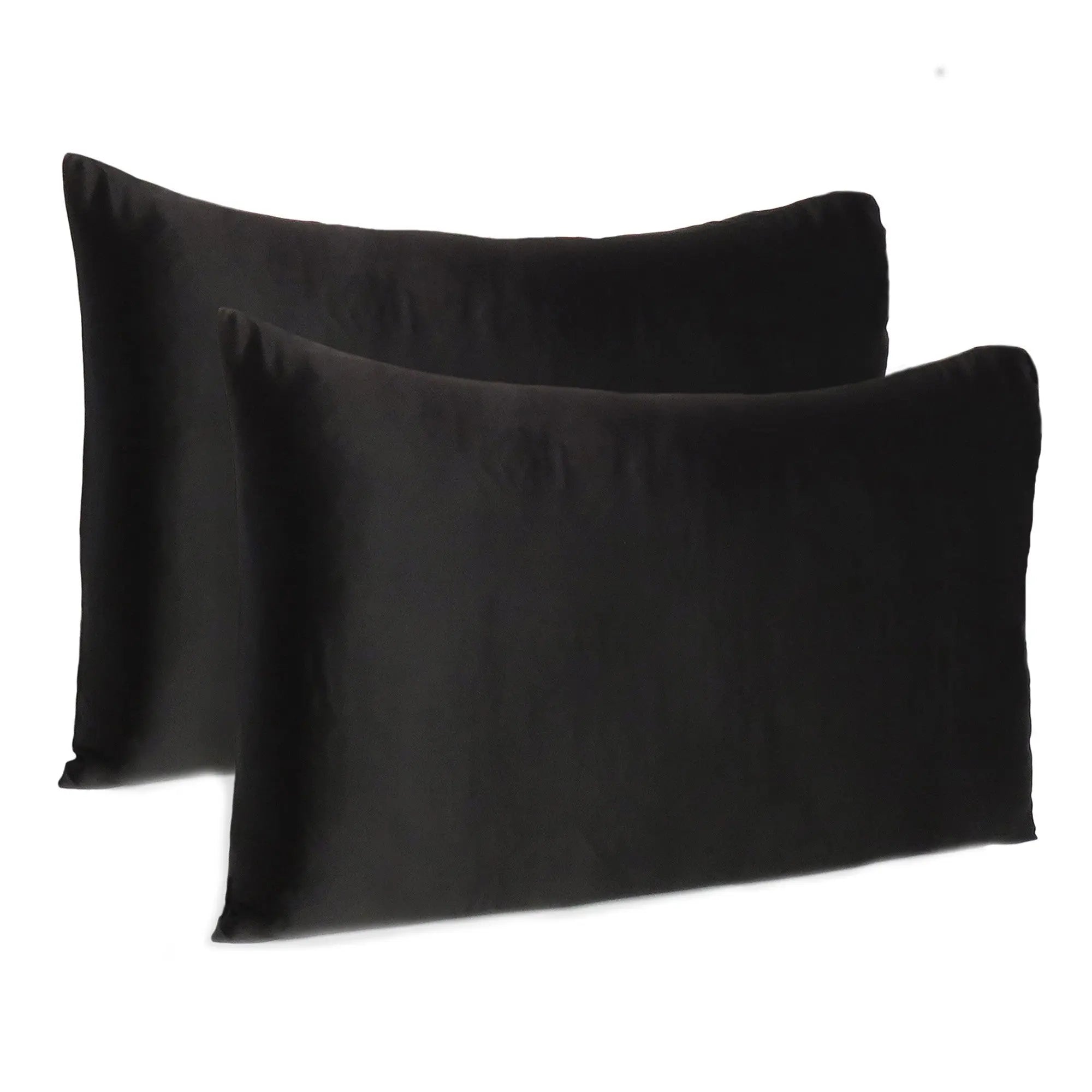 Black Dreamy Set Of 2 Silky Satin Standard Pillowcases Homeroots Bed & Bath